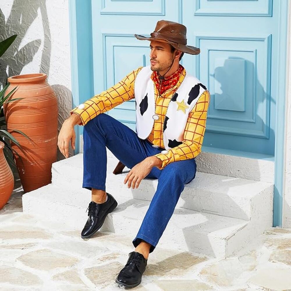 Cowboy Adult Costume, Men Western Sheriff Halloween Cosplay Outfit Rodeo, Small - Picture 3 of 5